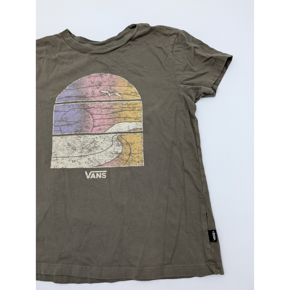 Vans Graphic T-Shirt Kids Small Distressed Beach Sunset Charcoal Grey Small - Picture 4 of 9